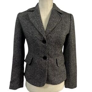 Ann Taylor LOFT Blazer Wool Silk Blend 2 Button Short Womens Size 0 Black